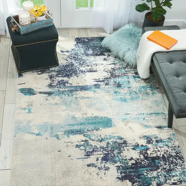 Ivory Teal Blue Rug