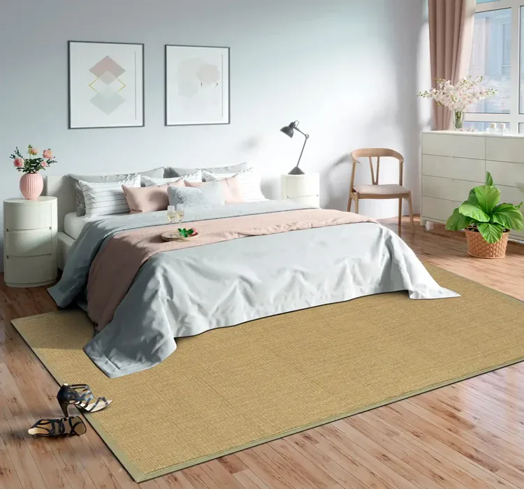 Soft jute carpet enhances bedroom décor