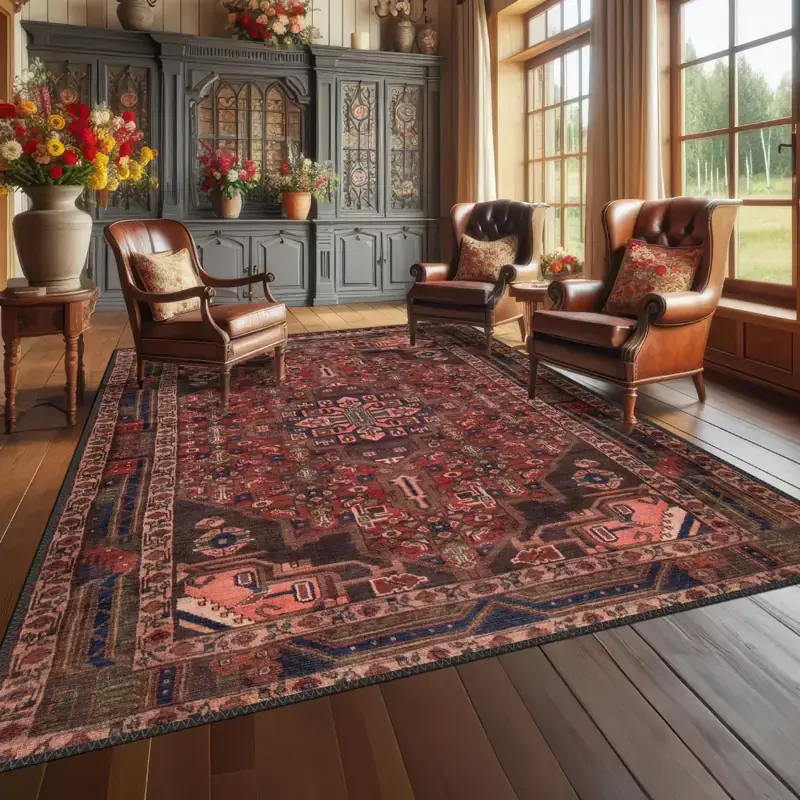Red traditional Persian style rug in a room
