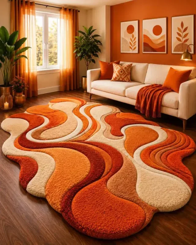 Groovy abstract orange rug in modern room