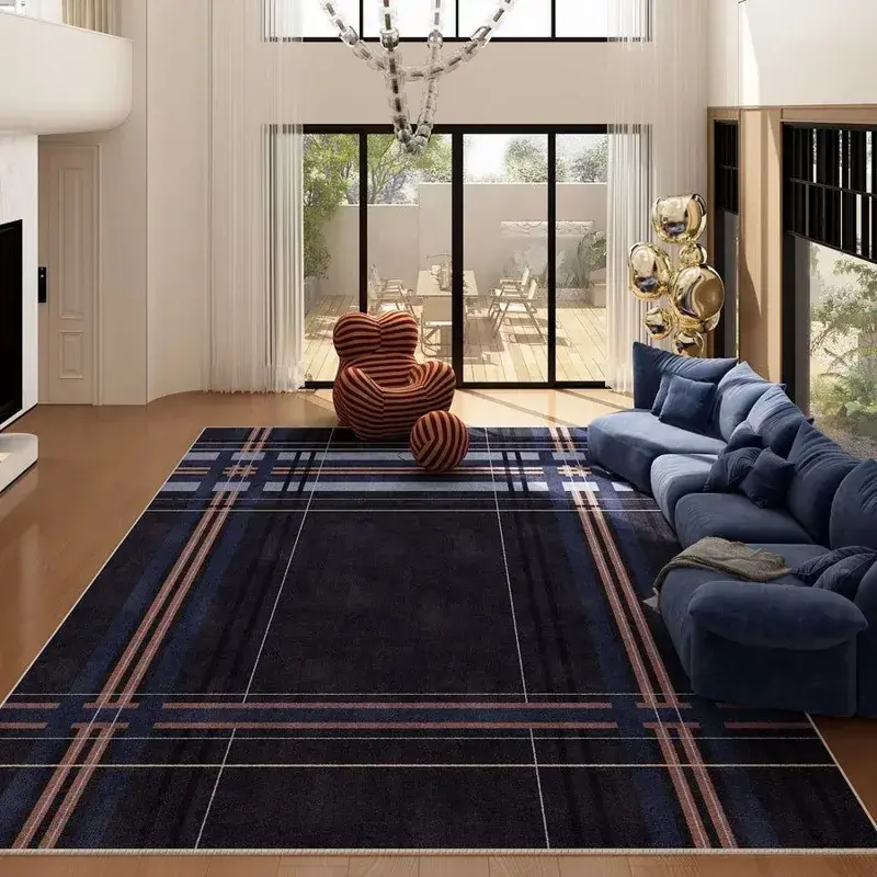 Round green sunburst rug in living room.